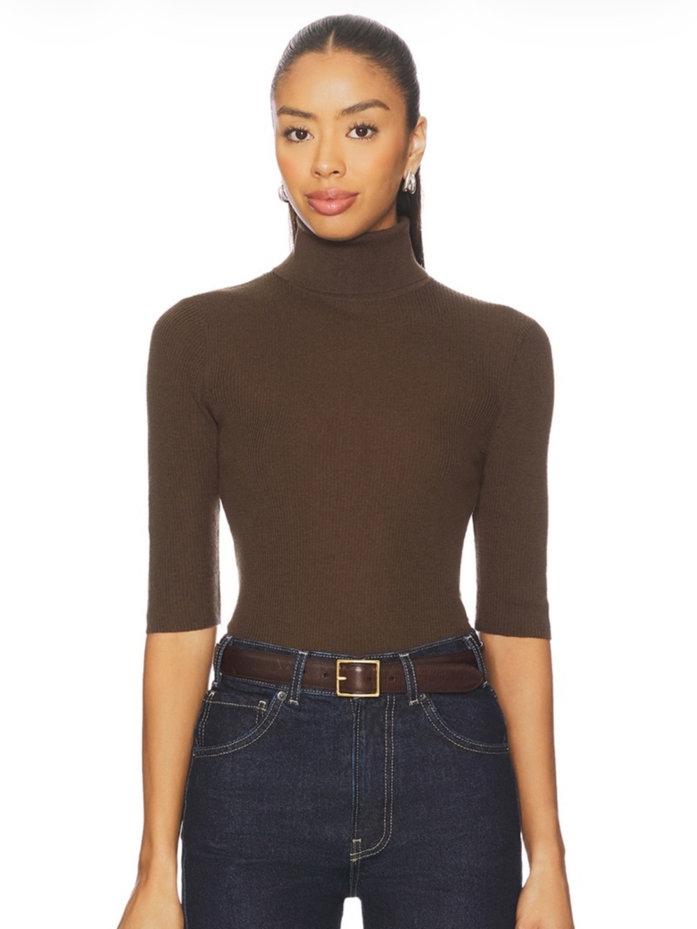 Favorite Daughter Amelia Coffee Brown Merino Wool Turtleneck Top Size Small NWT